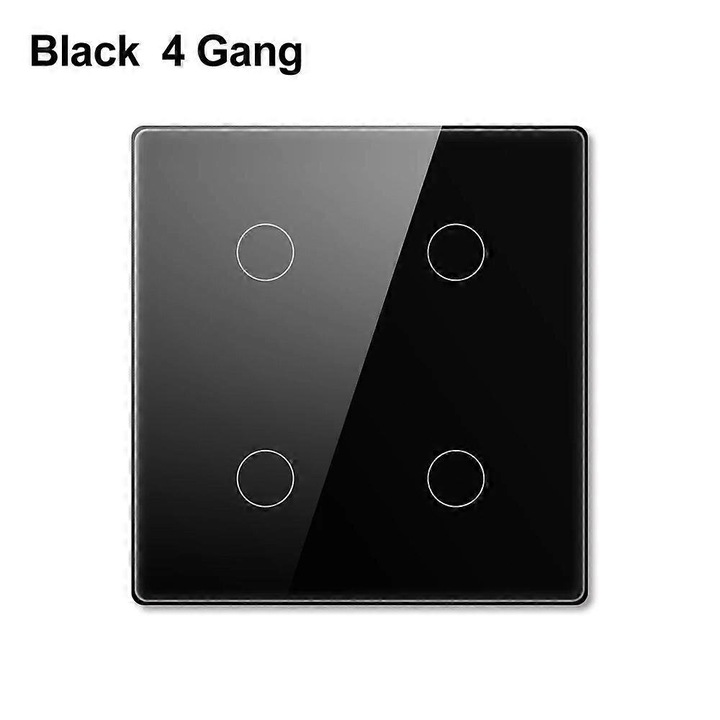 Tuya WiFi okoskapcsoló, 4 gang, hangvezérlés, fekete, 124x118x35mm