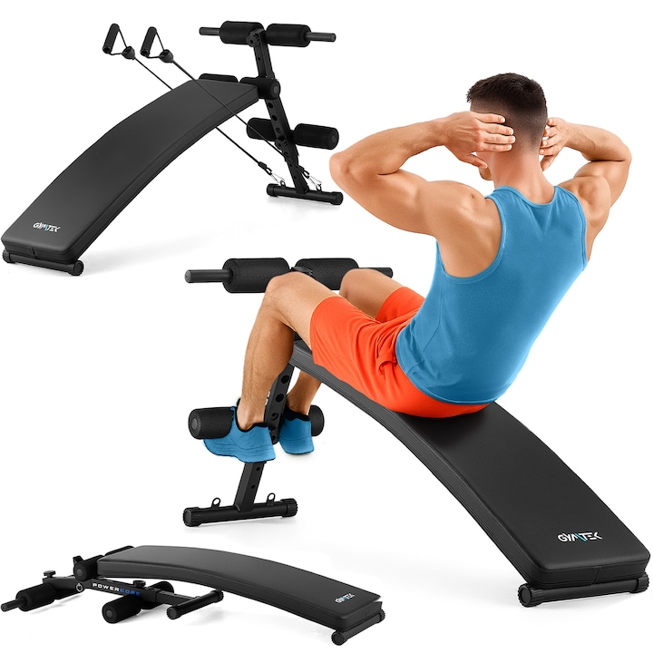 Banca de antrenament inclinata XL200, 130x57x64cm, tehnologie Power Core, set cu expanderi, 9.5kg