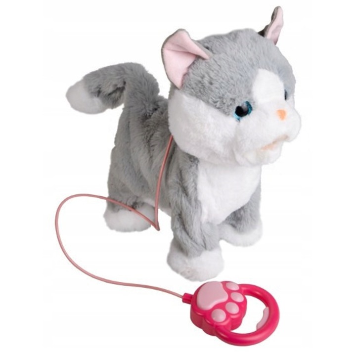 Interaktív Norimpex macska, 19x16x10cm, szürke-fehér színű