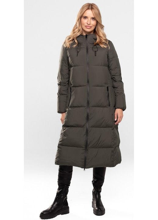 Geaca lunga matlasata dama, Perso, kaki, poliester, umplutura naturala