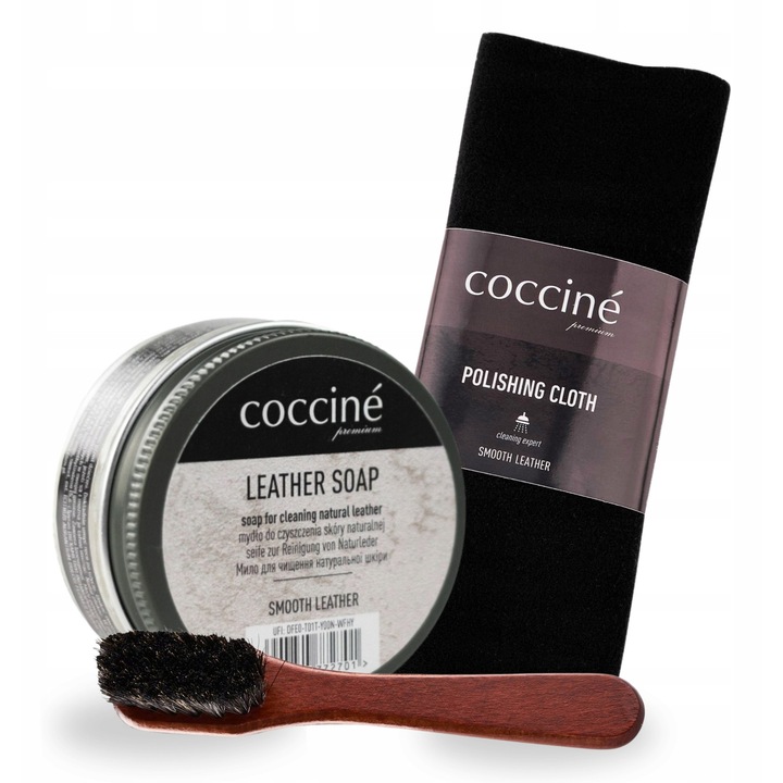 Set de ingrijire a incaltamintei, Coccine, sapun pentru incaltaminte 50 ml, perie de lustruit, laveta de lustruit, multicolor, set de 3 piese, material sintetic, reimprospatare eficienta a pielii, protectie impotriva uscarii, prelungeste durata de viata
