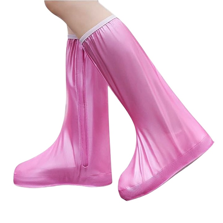 Protectie Impermeabila Incaltaminte pentru Ploaie si Noroi, Marime S 34-35, cu Fermoar si Capsa, Antiderapanta, Roz