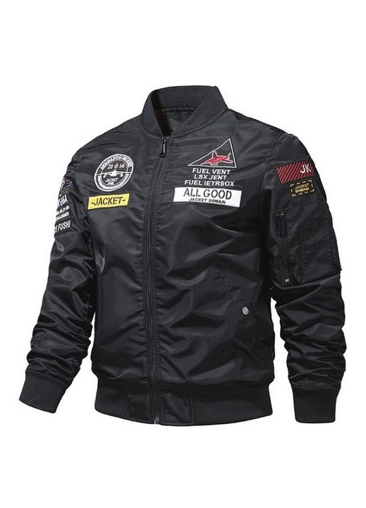 Jacheta barbati MA-1 SkyTechs® jacheta pilot brodata pentru motociclista casual cu multi buzunare neagra, marime XL bust 105-110cm