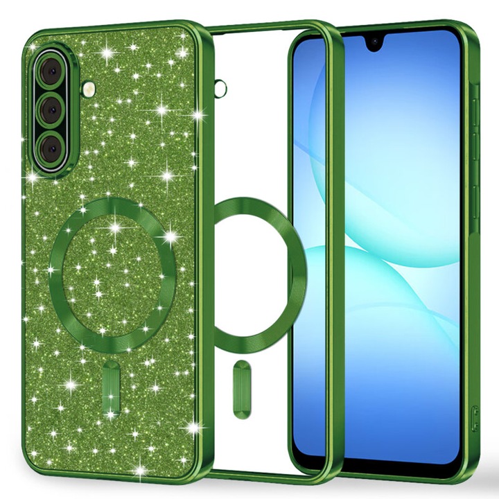 Husa pentru Samsung Galaxy A17 5G/A17 4G, Luxury Glitter MagSafe, TPU, Deep Green