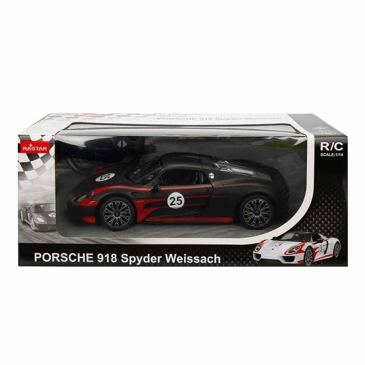 Masinuta Rastar RC - Porsche 918 Spyder Weissach, negru, 1:14