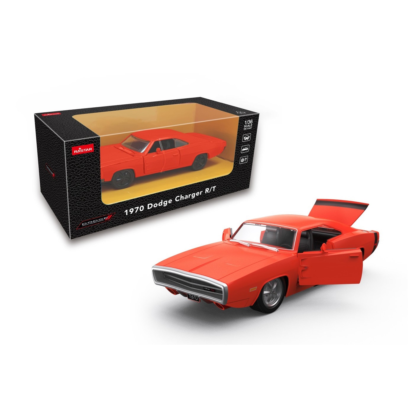 Masinuta diecast Rastar - Dodge Charger R/T 1970, portocaliu, 1:36