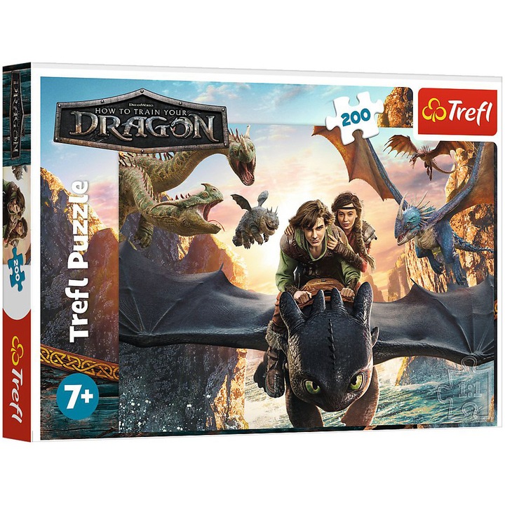 Puzzle Trefl - How to train your dragon, Toothless si prietenii, 200 piese