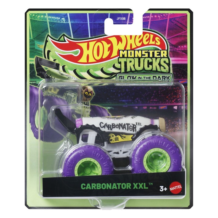 Количка Hot Wheels Monster Truck - светеща в тъмното, Carbonator XXL, мащаб 1:64