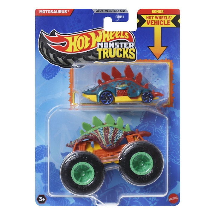 Set 2 masinute Hot Wheels Monster Truck - Motosaurus, scara 1:64