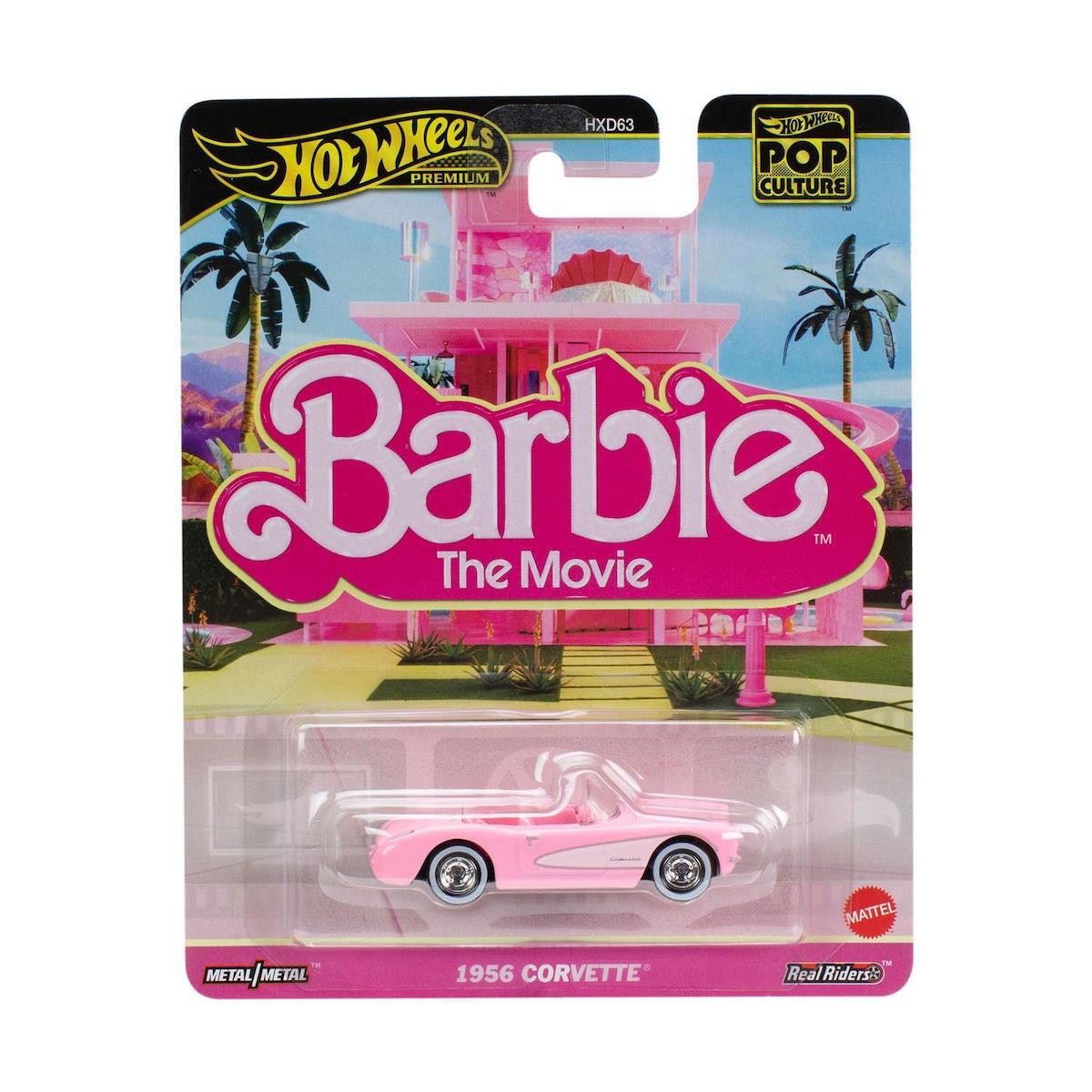 Masinuta Hot Wheels Premium - Real Riders Pop Culture, Barbie The Movie, 1956 Corvette, 1:64