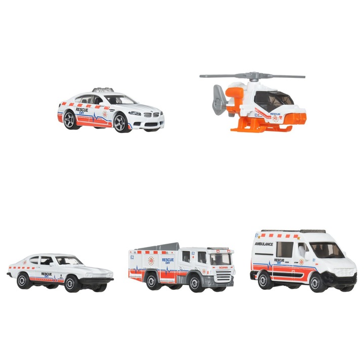 Matchbox MBX Rescue V1 5 db-os kisautó készlet, 1:64 méretarány