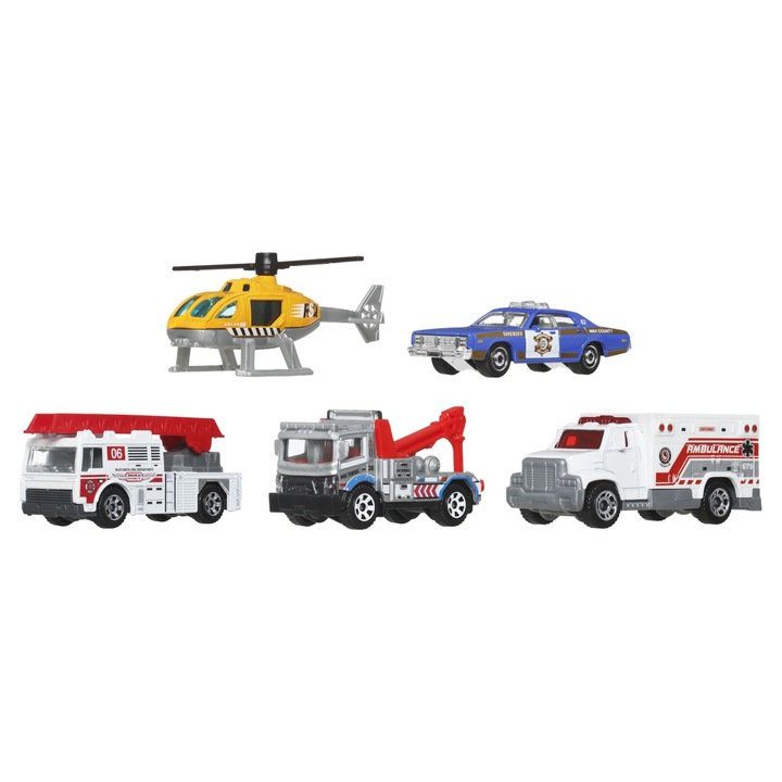 Matchbox MBX Rescue V2, 1:64 méretarányú, 5 darabos kisautó szett