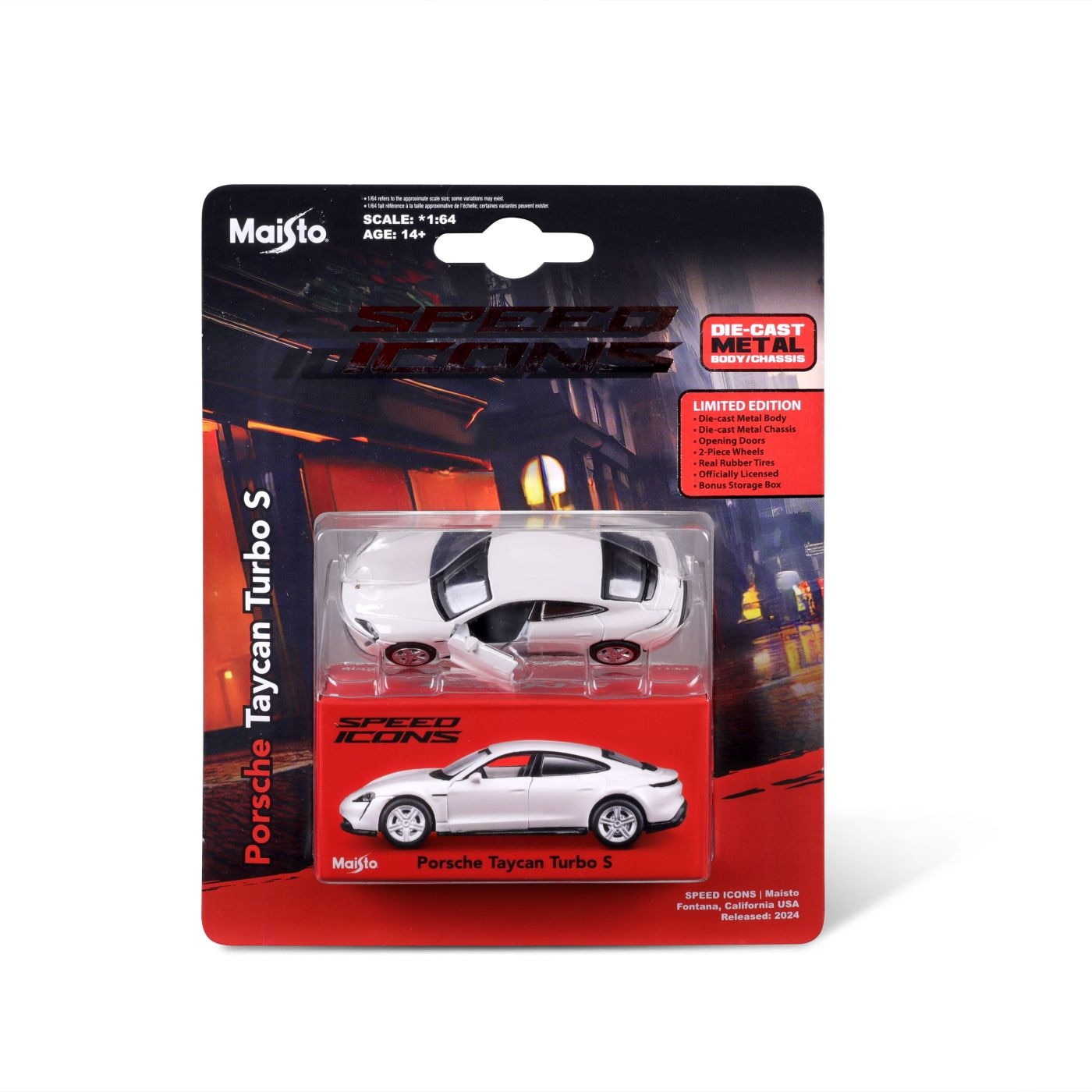 Masinuta Maisto Speed Icons - Porsche Taycan Turbo S, alb, scara 1:64
