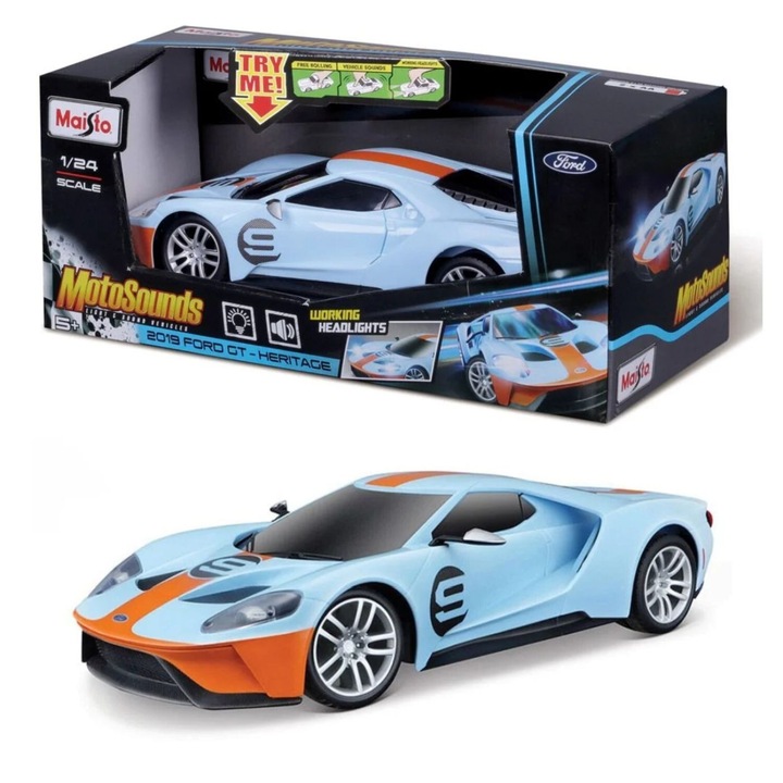 Maisto MotoSounds kisautó, Ford GT Heritage 2019, hangokkal és fényekkel, 1:24