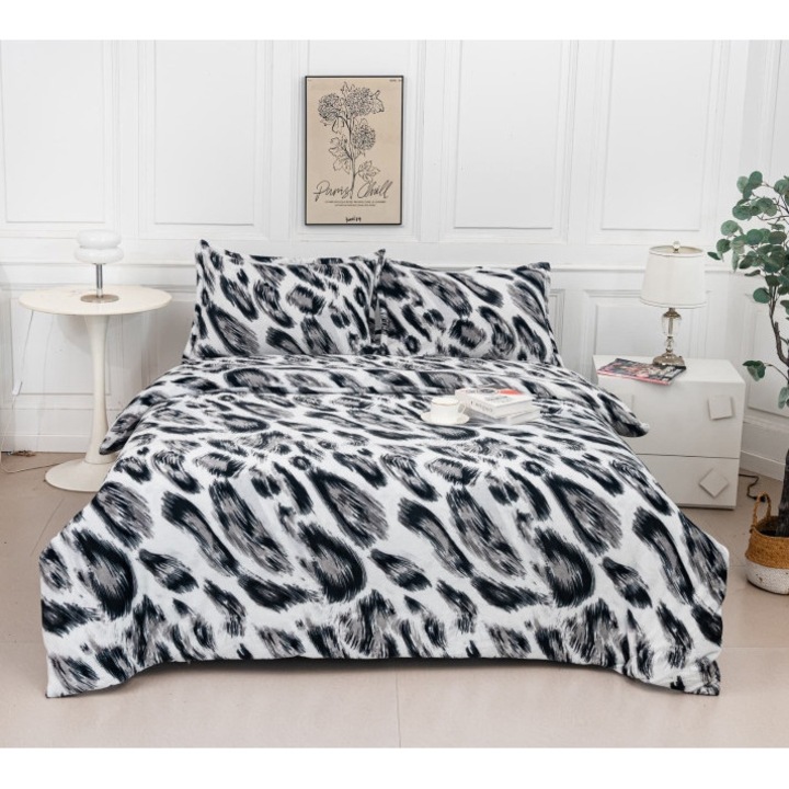 Lenjerie de Pat, Husa cu Elastic, Cocolino, 2 Persoane, 4 Piese, 180x200cm, Imprimeu Animal Print, Non-Culori