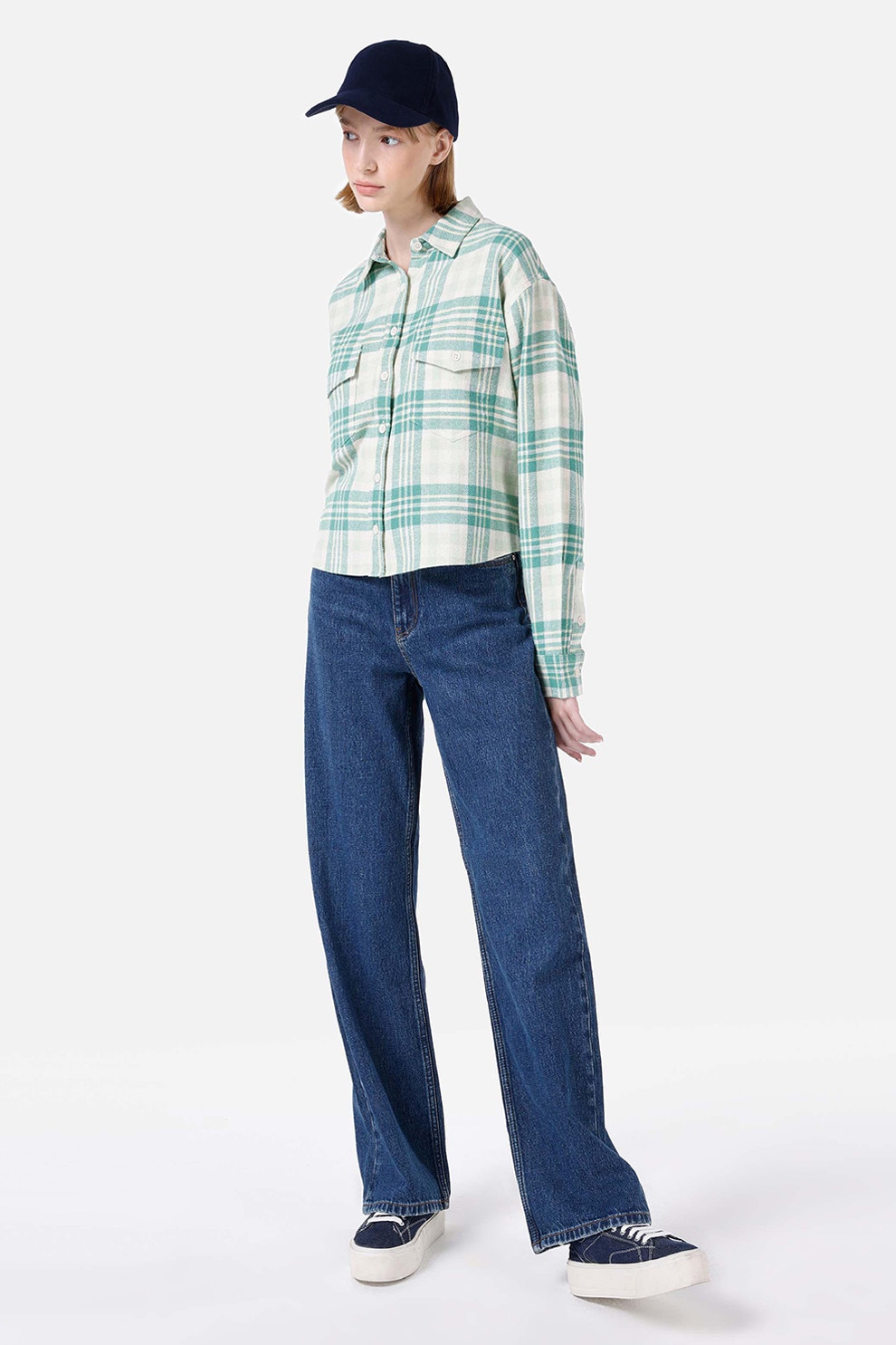 COLIN'S, Camasa din bumbac cu model in carouri, Alb murdar, Verde persan, L