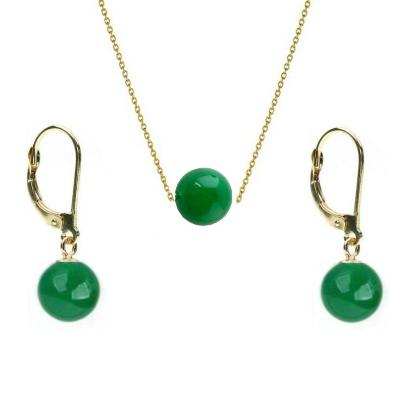 Set Aur 14k si Jad Natural Malaesian de 8 mm