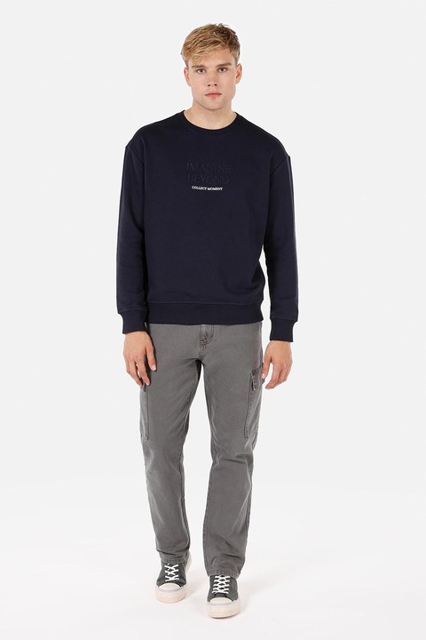 COLIN'S, Bluza de trening cu decolteu rotund si text brodat, Negru