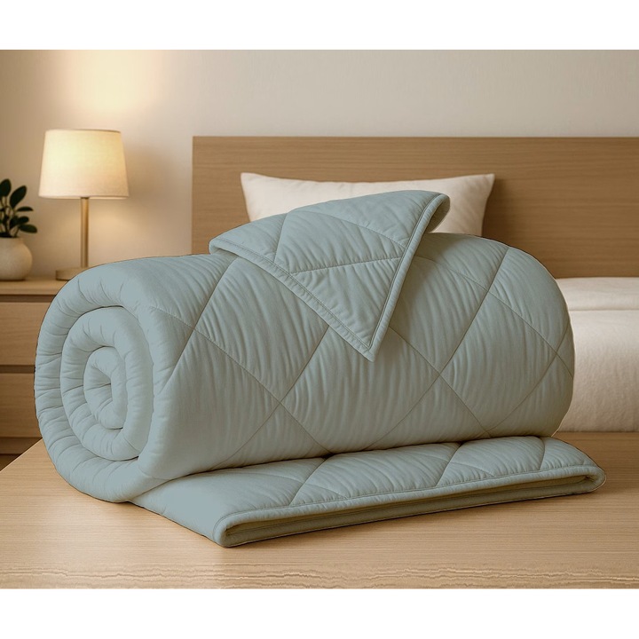 Pilota matlasata Ranforce 100% bumbac, umplutura lana 160x210 cm, Gri Antracit, Pucioasa