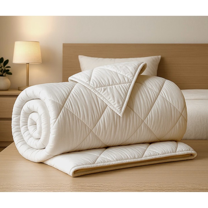 Pilota matlasata Ralex Pucioasa, umplutura lana, bumbac ranforce, gri, 160x210 cm