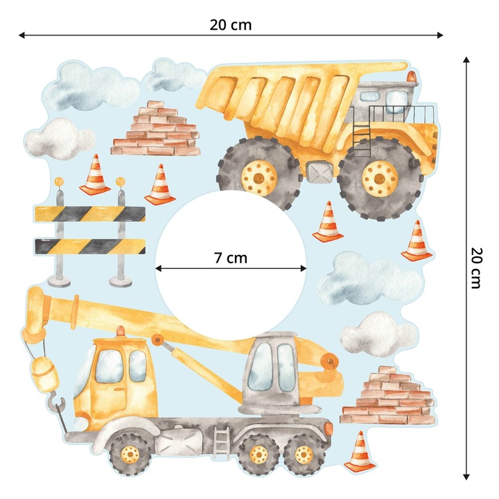 Sticker Muralo Pentru Intrerupator Masini de Constructii in 20x20 Stil Boho Camera Copil