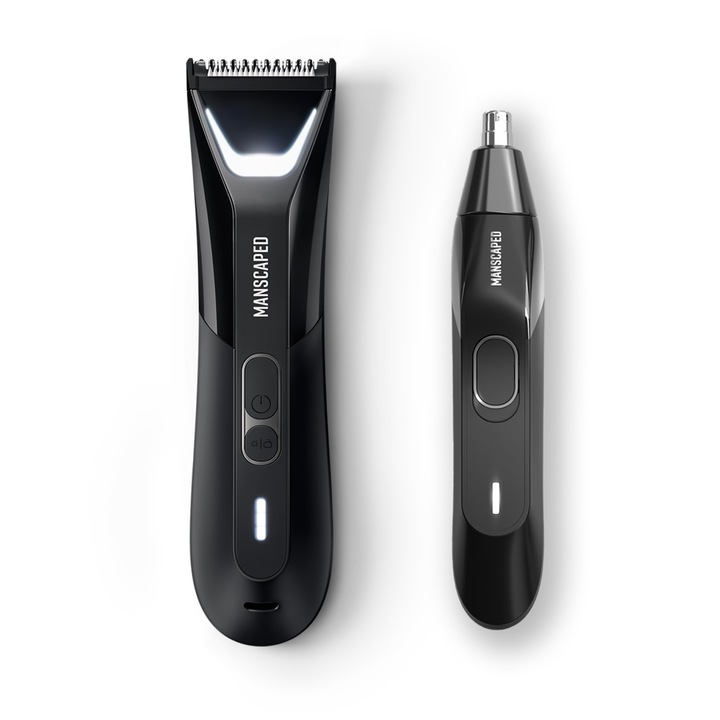 Manscaped® The Perfect Duo 5.0 Tartalma: Lawnmower® 5.0 Ultra Elektromos Hajvágó intim és testszőrzethez, Weed Whacker® 2.0 Orrszőrzet- és Fülszőrzetvágó