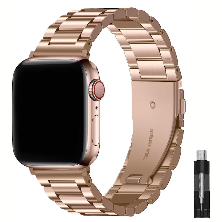 Curea metalica premium, pentru Apple Watch Ultra/SE/10/9/8/7/6/5/4/3/2/1, Display 42/44/45/49 mm, Rose Gold