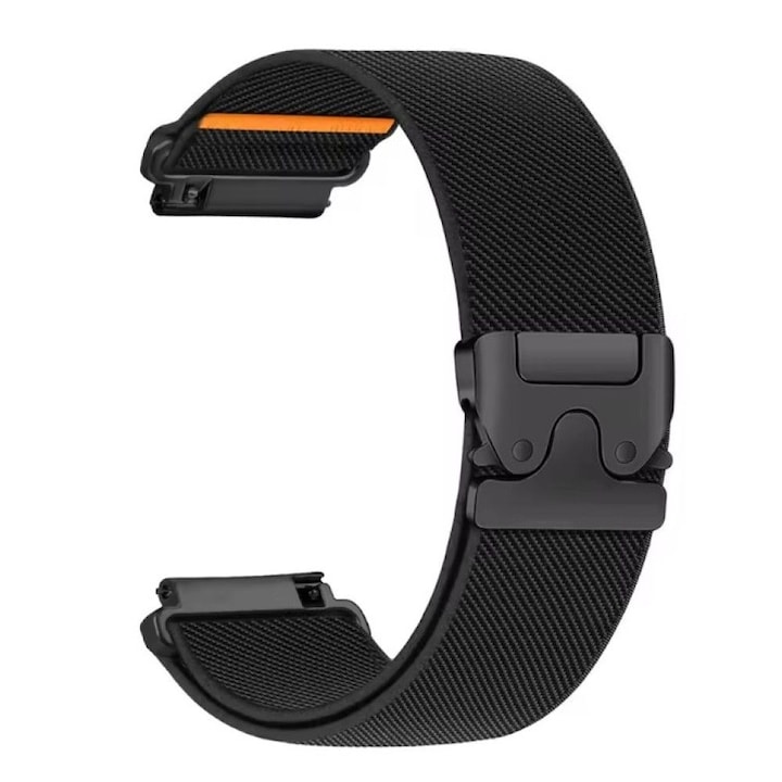 Elasztikus nylon szíj, Huawei Watch GT2 GT3 GT4 GT5 GT6 Pro 46mm 48mm, Garmin Venu 2 3 4 45mm, Redmi Watch 5 Lite / Active, Samsung Galaxy Watch 46mm, 3 45mm, Gear S3, Amazfit GTR GTR2, Xiaomi Mi Watch, Best Accessories, 22 mm, fekete