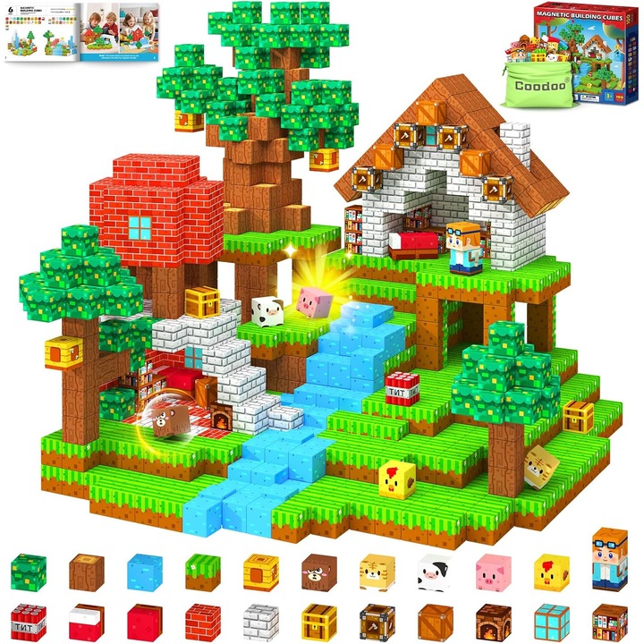 Mágneses építőkockák, STEM építőszett 100 darabos, 2 x 2 cm-es, montessori mágneses kockák gyermekeknek +3 év, szenzoros, oktatási és kreatív fejlesztés