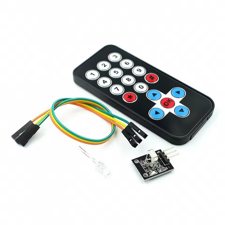 Kit de telecomanda wireless cu infrarosu HX1838 pentru roboti - Modul de telecomanda (telecomanda + placa receptor)