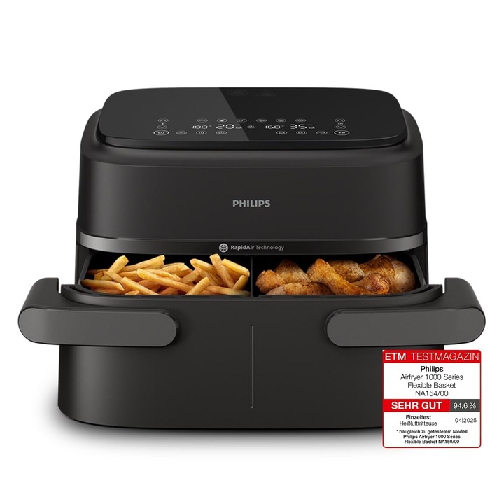 Cos Flexibil Philips Airfryer 1000, Capacitate 7,1 L, Tehnologie Rapidair, Negru