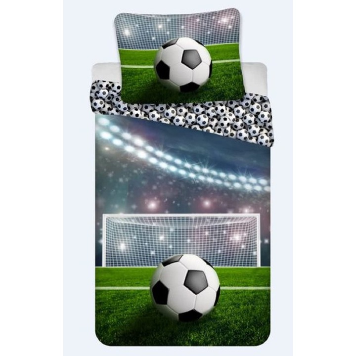 Lenjerie De Pat Fotbal Hafeehoo, Set Cu Fata De Perna 80x80cm Si Husa De Pilota 135x200cm, 100% Bumbac