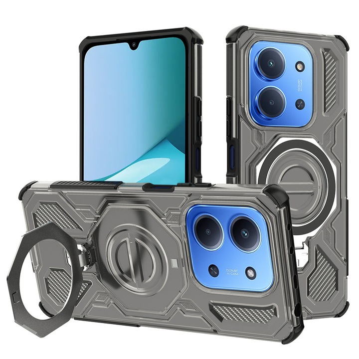Husa antisoc pentru Xiaomi Redmi 15C 4G / Redmi 15C 5G / Poco C85 4G cu inel suport magnetic, Accesorio Carbon Shield PRO, Smoke Negru