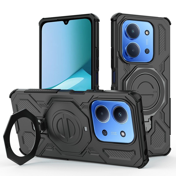 Husa antisoc pentru Xiaomi Redmi 15C 4G / Redmi 15C 5G / Poco C85 4G cu inel suport magnetic, Accesorio Carbon Shield PRO, Negru