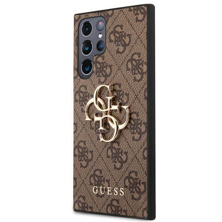 Husa de protectie Guess compatibila cu Samsung Galaxy S22 Ultra, Metal Logo, textil, Maro