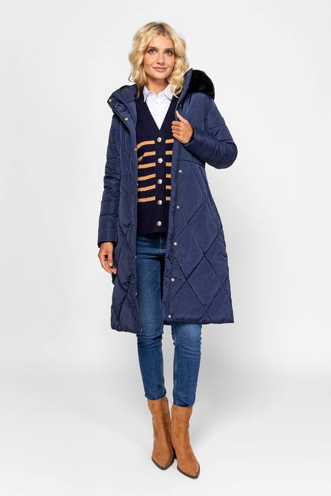 HEAVY TOOLS, Geaca cu vatelina si garnitura de blana sintetica, Bleumarin