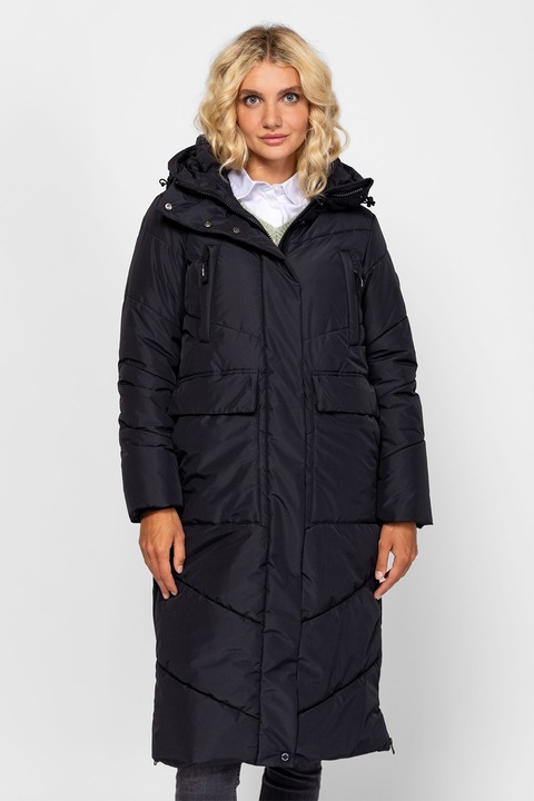 HEAVY TOOLS, Geaca lunga cu vatelina si gluga, Negru