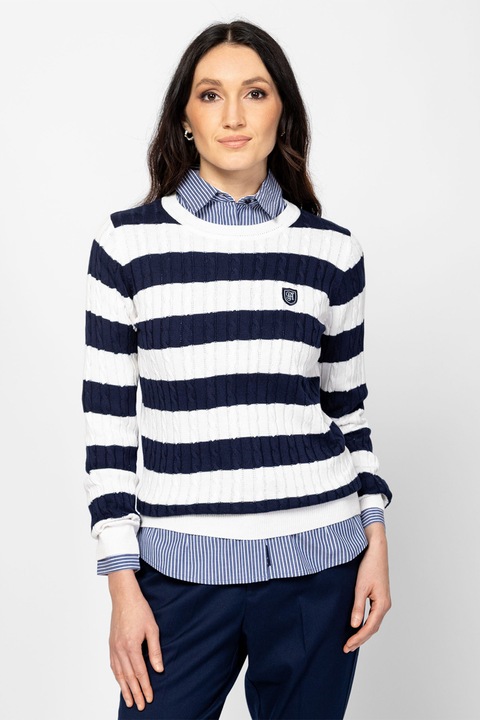 HEAVY TOOLS, Pulover cu torsade, Albastru ultramarin/Alb optic