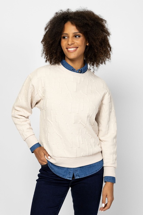 HEAVY TOOLS, Bluza de trening cu decolteu la baza gatului si logo, Crem