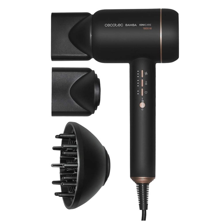 Hajszárító Cecotec Ionicare 6000 Rockstar Essence Bamba, 2200 W, Digitális Motor, Ionos, 5 Hőmérséklet Beállítás, Diffúzorral és Koncentrált Fúvókával, 1,8 M Kábel (6000 Rockstar Fire)