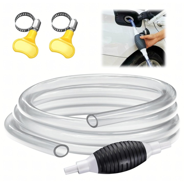 Pompa manuala pentru transfer lichide, Zola, 2 cleme, lungime tub 1 m, PVC, neagra