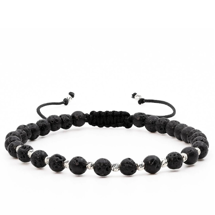 Bratara cu 12 bile de Argint 925 si Lava