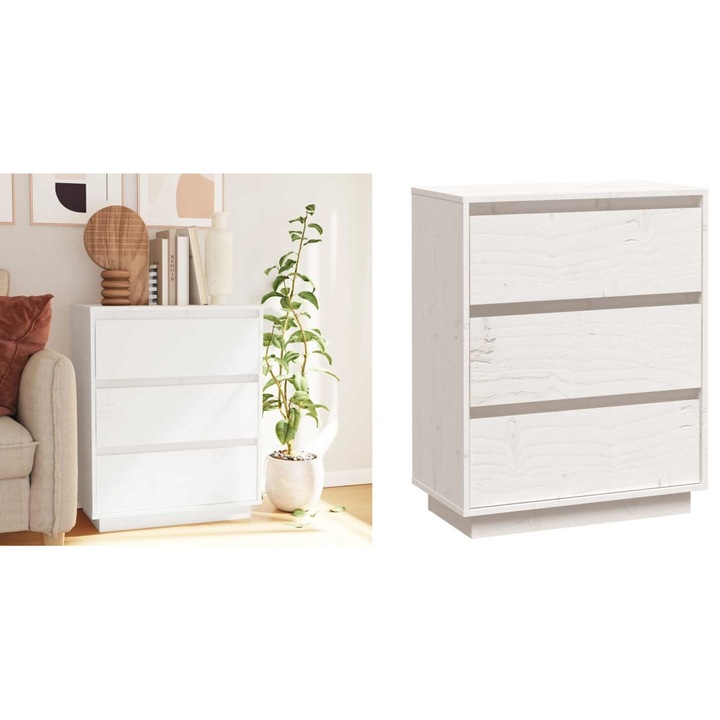 Dulap, alb, 60x34x75 cm, lemn masiv de pin