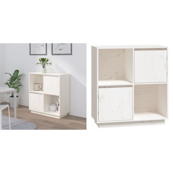 Dulap, alb, 74x35x80 cm, lemn masiv de pin