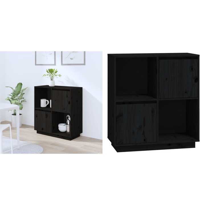 Dulap, negru, 74x35x80 cm, lemn masiv de pin