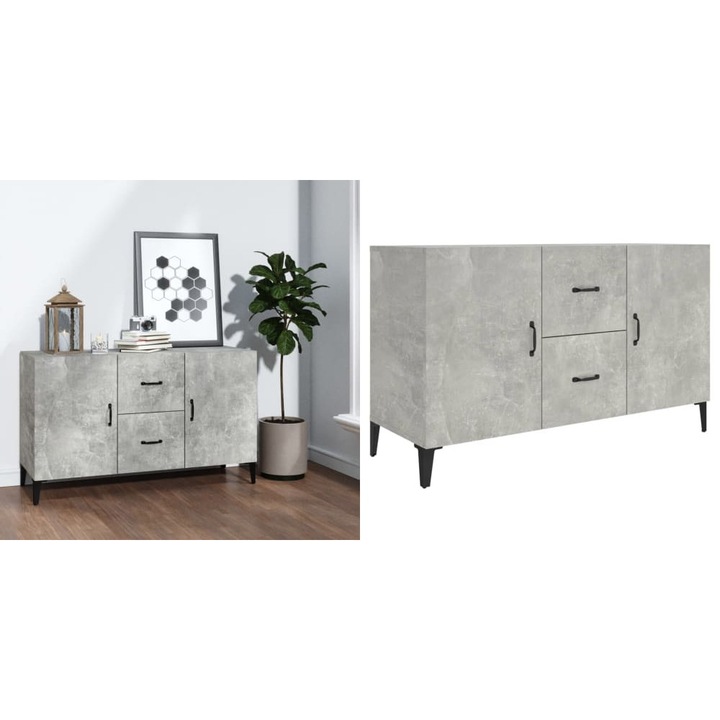 Servanta, gri beton, 100x36x60 cm, lemn compozit