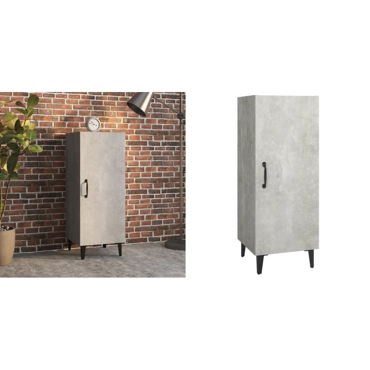 Servanta, gri beton, 34, 5x34x90 cm, lemn compozit