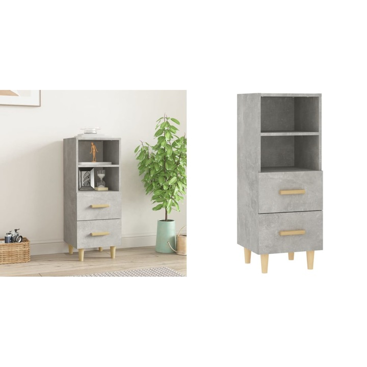 Servanta, gri beton, 34, 5x34x90 cm, lemn compozit