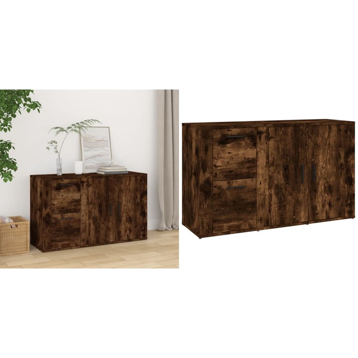 Servanta, stejar fumuriu, 100x33x59, 5 cm, lemn compozit