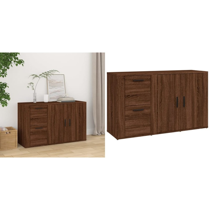 Servanta, stejar maro, 100x33x59, 5 cm, lemn compozit